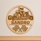 Gegraveerd houten naambord met kart gepersonaliseerd met naam 