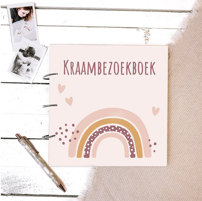 Houten Kraambezoekboek - Regenboog