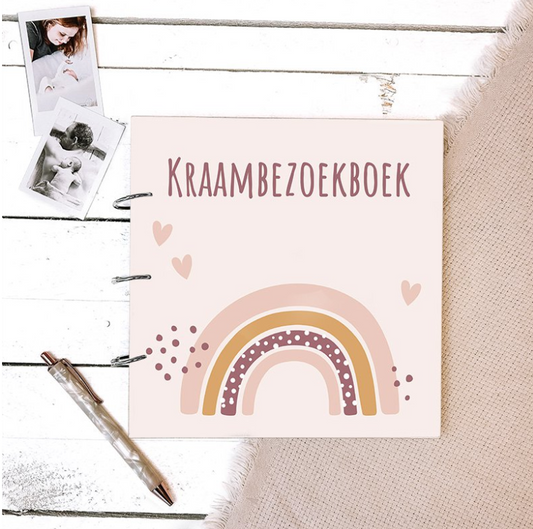 Houten Kraambezoekboek - Regenboog