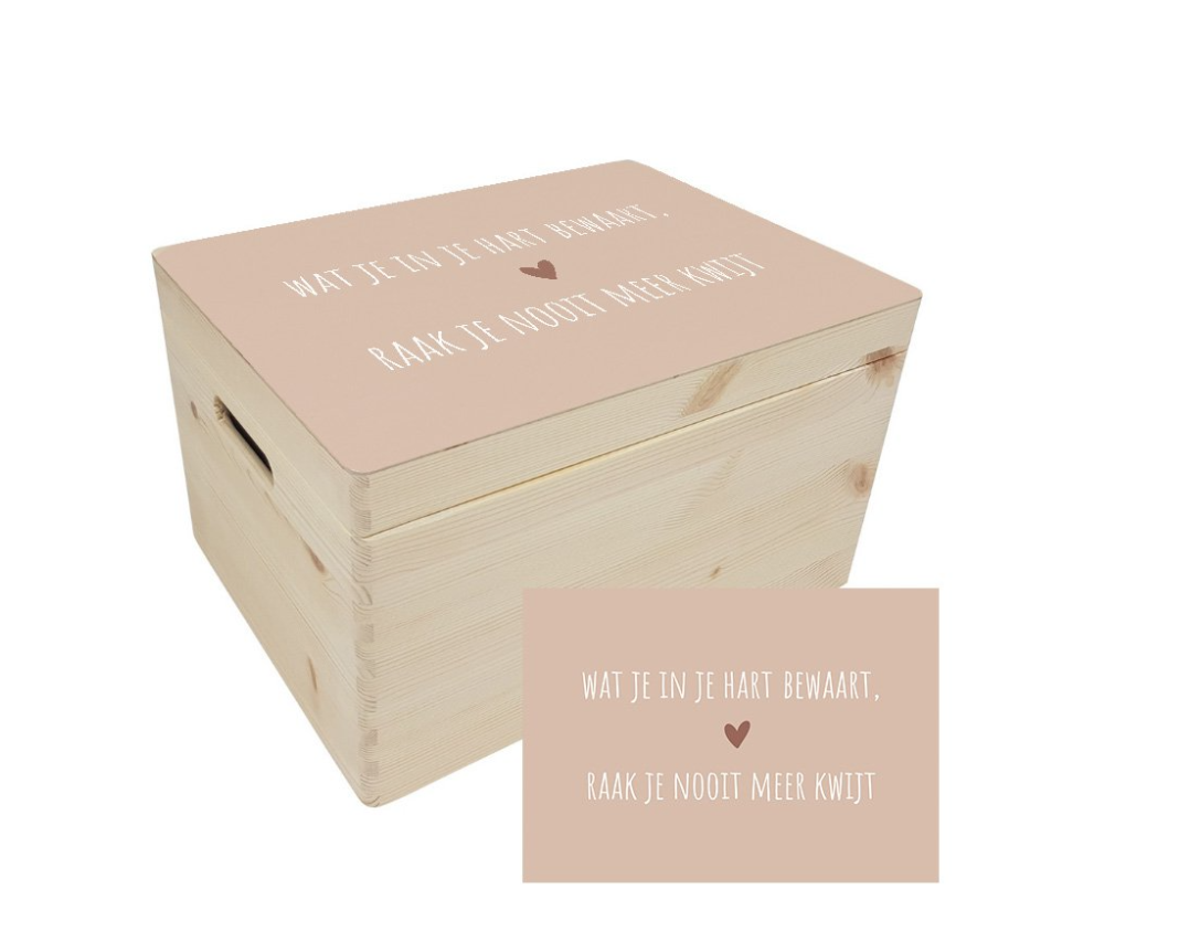 Houten Memorybox - Tekst & Hart Roze