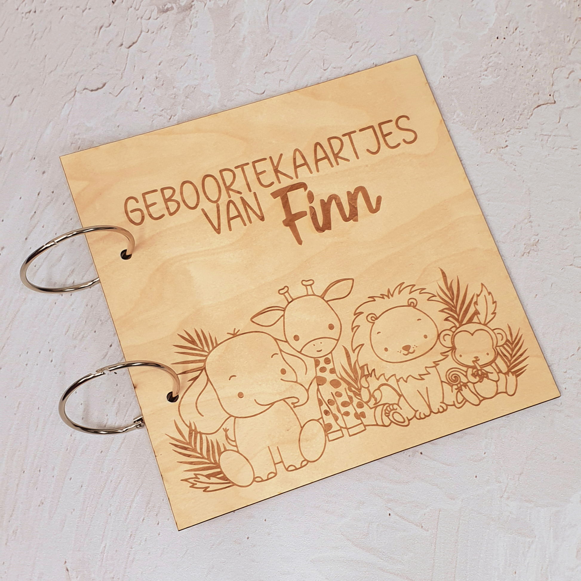 Houten bewaarbundel safari dieren gepersonaliseerd
