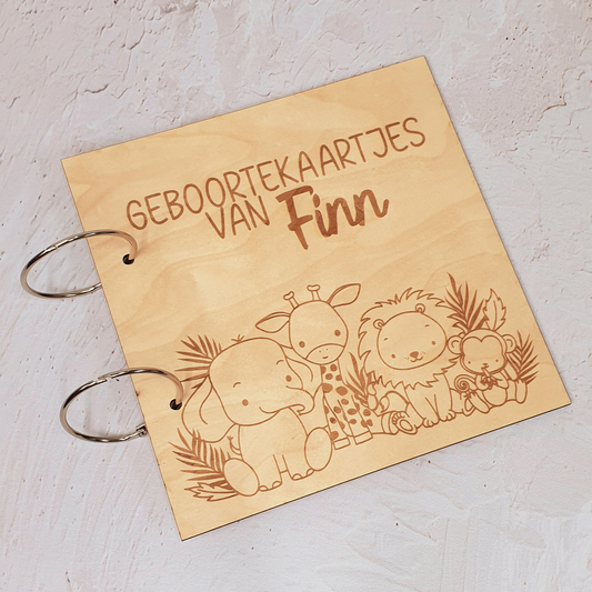 Houten bewaarbundel safari dieren gepersonaliseerd