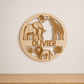 Houten naambord gegraveerd en gepersonaliseerd met naam safari dieren