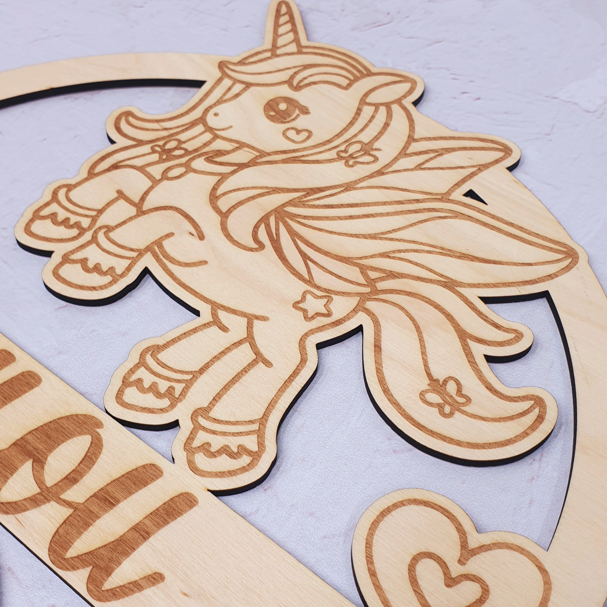 Unicorn houten naambord gepersonaliseerd met naam