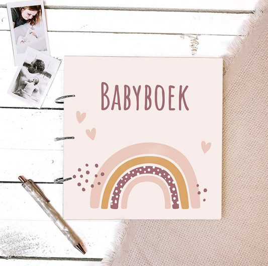 Houten Babyboek - Regenboog