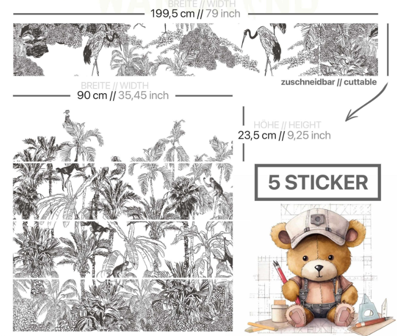 Bed sticker: Jungle Zwart-Wit