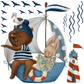 Babykamer muursticker wandkind zeilboot op zee