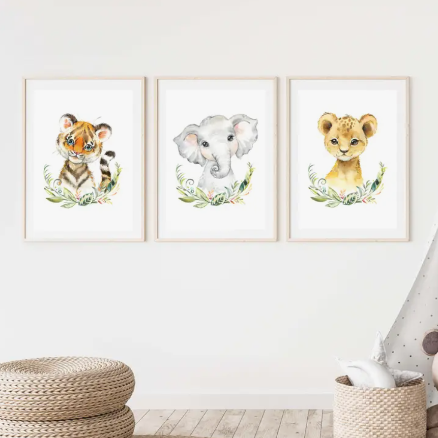 Babykamer poster set van 3 dieren