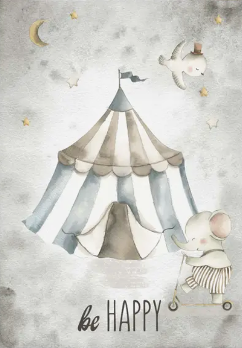 poster be happy circus babykamer